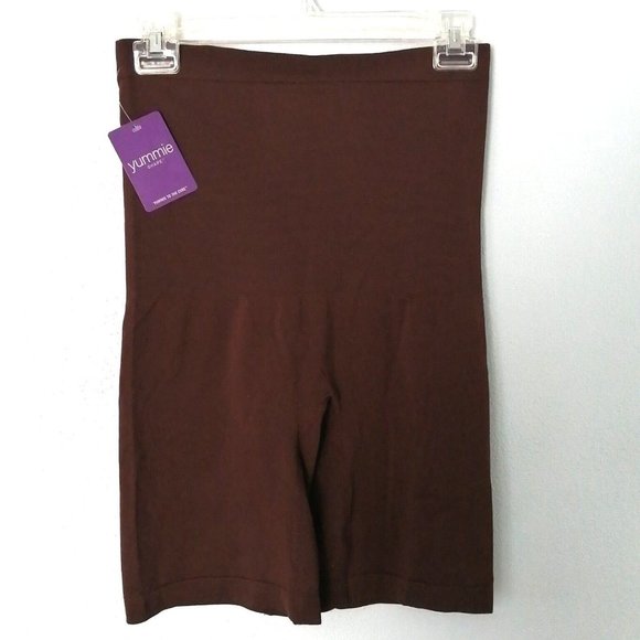 Yummie Womens Shaping Long Shorts Brown High Waisted Abdomen‎ Moderate M/L NEW - Picture 1 of 13